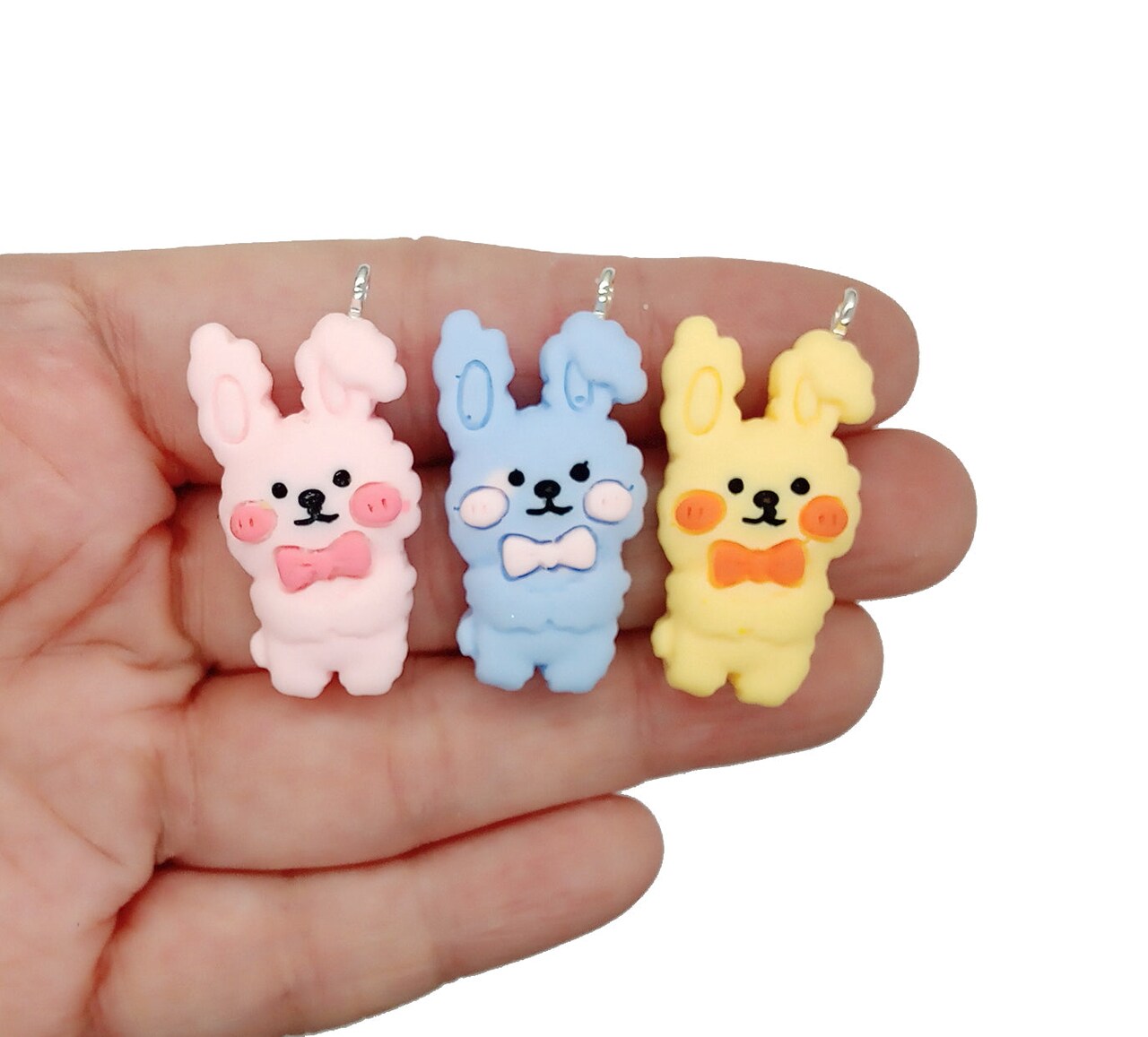 Cute Bunny Charms, 6 pieces in Mixed Pastel Colors, Adorabilities